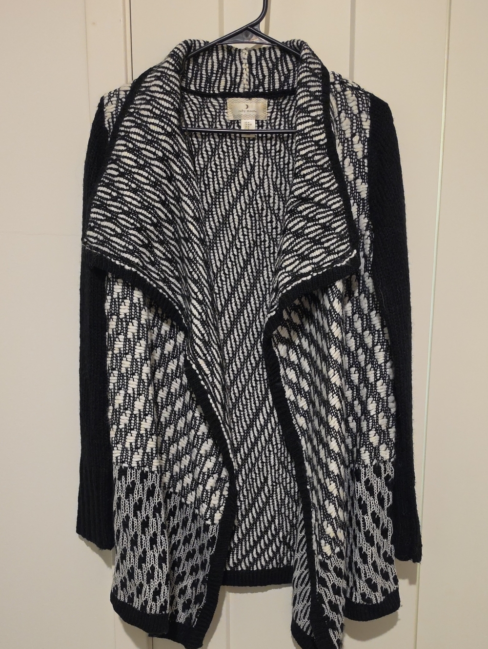 ruby moon Black & White Open-Front Patterned Cardigan
